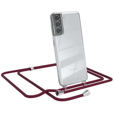 Produktbild von EAZY CASE Handykette kompatibel mit Samsung Galaxy S21 5G, Handyhülle mit Umhängeband, Handykordel, Schutzhülle Clear, Band in Rot