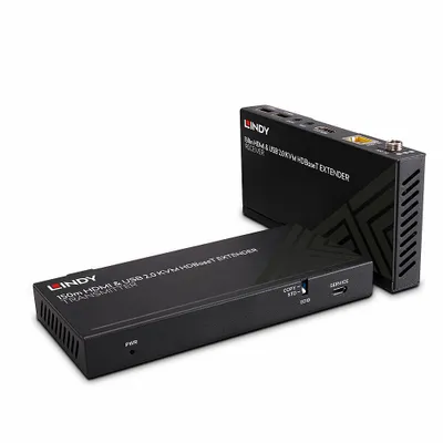 Produktbild von Lindy 150m Cat.6 HDBaseT KVM Extender, HDMI 4K60, USB 2.0 & IR, Sender und Empfänger, Kabelgebunden, 150 m, Cat6, 3840 x 2160 Pixel, 60 Hz