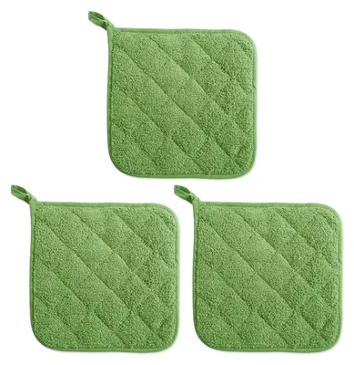 Three green pot holders arranged in a grid on a white background.