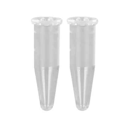 Two transparent plastic reaction tubes are shown against a white background.