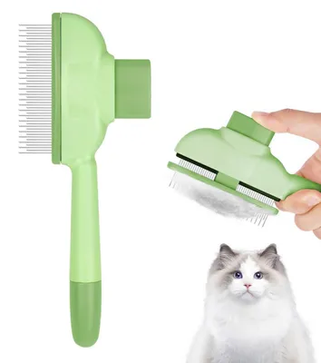 Produktbild von Katzenbürste Selbstreinigend mit Auslöseknopf für Katze und Hund Tiefenreinigung Grün