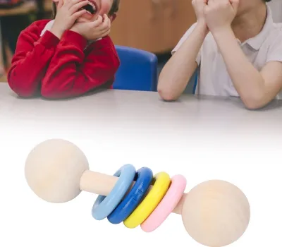 Produktbild von Holzrassel, bunte Ringe, Greiftraining, Farbwahrnehmung, Baby-Lernspielzeug