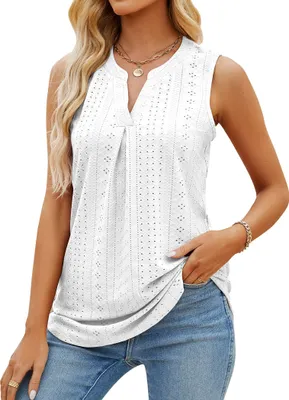 Produktbild von ASKSA Damen T-Shirt V-Ausschnitt ärmelloses Top Sommer Slim Oberteile Bluse, Weiß, XL