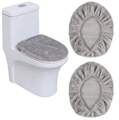 Productafbeelding van Toiletbrilbeschermer - Wasbaar en zacht - Verwarming voor toiletbril voor de badkamer - Grijs, 42x34 cm - 2 stuks