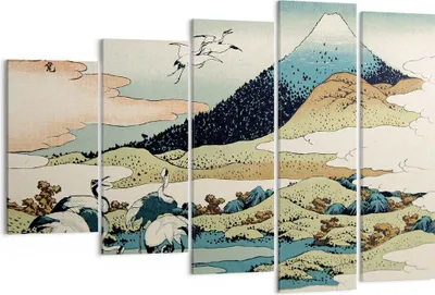 Produktbild von Bild auf Leinwand - Leinwandbild - 5 Teile - Japan Kraniche Bild - 150x100cm - Wand Bild - Wanddeko - Wandbilder - Leinwanddruck - Bilder - Wanddekoration - Leinwand bilder - Wandbild - EG150x100-4541