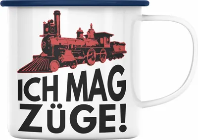 Produktbild von Trendation - ich Mag Züge Emaille Tasse Geschenk Eisenbahner Lokführer Spruch Lokomotive Geschenkidee Eisenbahn (Blau)
