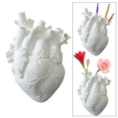 Herzförmige Kunstharz-Vase, Weiß, 12x16,6 cm, für Blumen & Deko