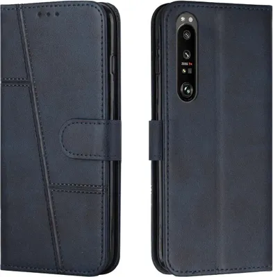 Produktbild von König Design Hülle kompatibel mit Sony Xperia 1 III Kunstleder Handyhülle - Handy Case Blau