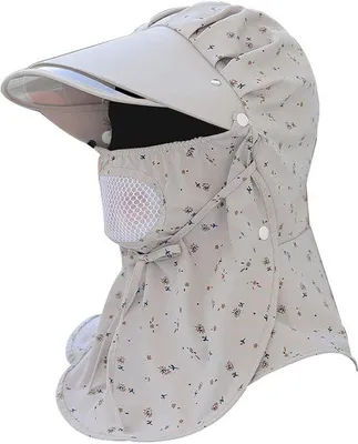 Produktbild von Unyqoos® Grauer, schnelltrocknender Outdoor-Sonnenhut mit abnehmbarem Gesichtsschild, UV-Schutz, Polyester, verstellbarem Kinnband