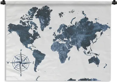 Produktbild von MuchoWow® Wandteppich Wandbehang Weltkarte - Blau - Weiß 90x67.5 cm Tapisserie Dekoration Wandtuch - Fototeppich - Wand-Skulpturen