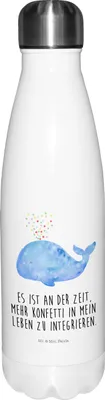 Produktbild von Mr. & Mrs. Panda Trinkflasche Wal Konfetti - Weiß - Geschenk, Urlaub, Wasserflasche, Geburtstag, Wale, thermosflaschen, Sportflasche, Motivation, Diät, Thermos