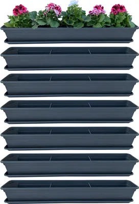 Produktbild von 6er Blumenkasten Set Balkonkasten Pflanzkasten Anthrazit mit Bewässerungssystem und Balkonkasten Untersetzer 100cm