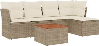 Produktbild von Design 6-tlg. Garten-Sofagarnitur mit Kissen Beige Poly Rattan, Gartenmöbel-Sets 2024 Neu
