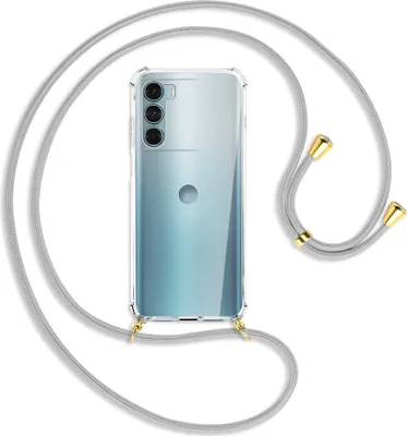 Produktbild von Handykette Backcover-Schutzhülle mit Band (Metall goldfarben) für Motorola Moto G200 5G - silbergrau