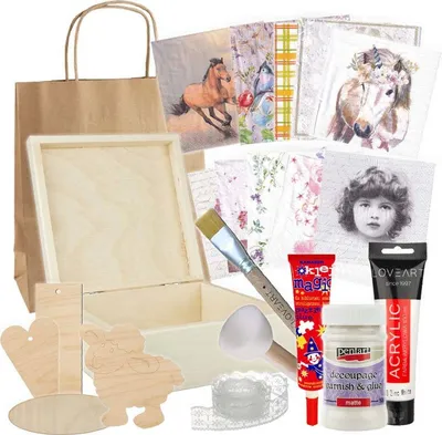 Produktbild von Decoupage-Set Starter-Kit Groß aus Holz Weiß mit Schachtel 16x16 cm und Becher 10x10 cm