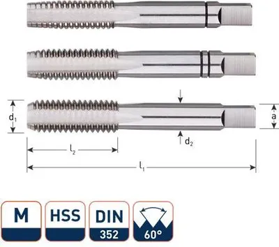 Immagine prodotto di Set di maschi a mano Hss, 3 pezzi, Din352, metrico, M3x0,5
