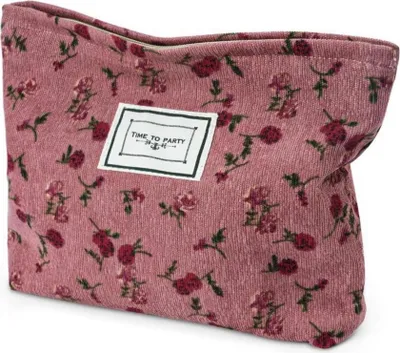 Image de Trousse de toilette en velours côtelé Multifonctions Fleuri Bleu
