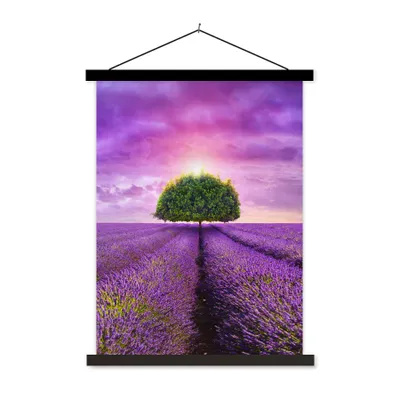 Produktbild von MuchoWow® Textilposter Lavendel - Baum - Lila - Wolken 90x120 cm mit schwarzem Rahmen - Dekoration
