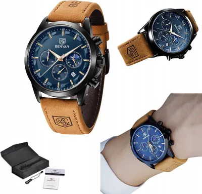 Produktbild von Benyar herrenuhr klassisch elegant datumsanzeige lederarmband chronograph