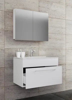 Produktbild von VCM 3-tlg. Waschplatz Waschtisch | Waschbecken Unterschrank Breite 80 cm | Badmöbel Set hängend mit einer Schublade Spiegelschrank | Badinos