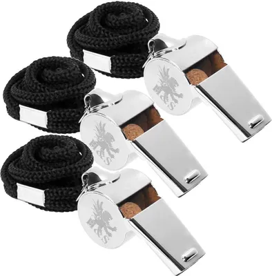 Produktbild von H&S Edelstahl Trillerpfeife mit Schwarzem Band - 3er Set - Metall Pfeife für Sport Trainer, Lehrer, Schiedsrichter & Kinder - Trillerpfeife Metall