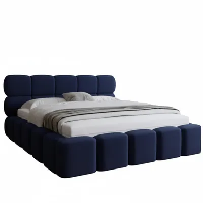 Obrázek produktu pro Čalouněná manželská postel ADIDAR Verso 160x200 cm s úložným prostorem a kovovým roštem, tmavě modrá