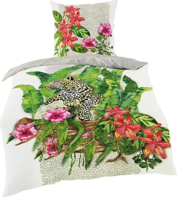 Produktbild von JACK by Bierbaum Mako Satin Bettwäsche 135x200cm 2 tlg. Leopard Blumen Dschungel Digitaldruck
