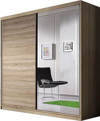 Produktbild von MOEBLO Kleiderschrank TESS 03 – Schwebetürenschrank 2-türig Schrank Garderobe Schiebtüren Schlafzimmer mit Spiegel, Kleiderstange und Regale (BxHxT): 183x218x61 cm (Sonoma)