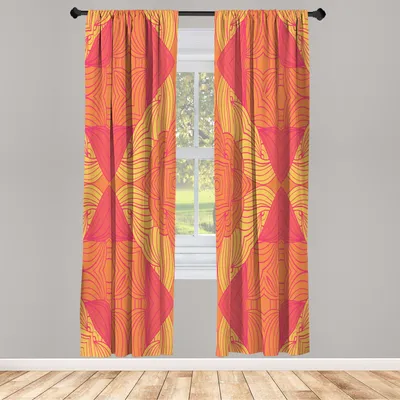 Produktbild von ABAKUHAUS Abstrakt Vorhänge 2 Panel Set für Wohnzimmer Schlafzimmer Dekor, Retro psychedelische Inspired Blumen-Muster warme Töne, 150 cm x 225 cm, Korallenrot Siena