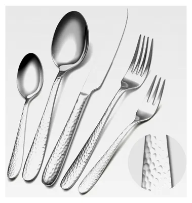 Produktbild von 20-teiliges gehämmertes Besteckset aus Edelstahl für 4 Personen, modernes Essbesteck für Haus und Party, hochglanzpoliert und spülmaschinenfest