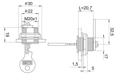 Produktbild von LOB ZK-21 BLISTER Möbelschloss mit Zylinder, Chrom