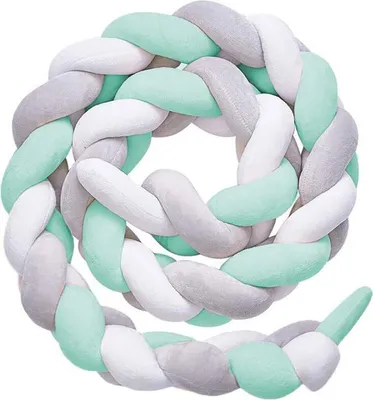 Produktbild von Bettumrandung, Baby Nestchen Bettschlange Babybett Stoßstange Weben Kantenschutz Kopfschutz Dekoration für Krippe Kinderbett (Weiß + Grün + Grau, 200cm)