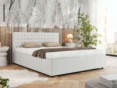 Produktbild von MKS MEBLE Polsterbett Doppelbett PAVO CLASSIC Bett mit Stauraum Gasdruck-Mechanismus Stauraumbett 200x200 Weiß Kunstleder