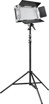 Produktbild von Walimex pro LED 500 Flächenleuchte mit Lampenstativ, dimmbares Flächenlicht mit LCD-Display & Touchscreen, Videoleuchte mit vier Abschirmkappen, Lampenständer mit Stoßdämpfer