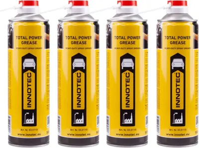 Immagine prodotto di 4 pezzi INNOTEC Total Power Grease 500 ml – grasso spray quasi trasparente, estremamente resistente alla pressione e alla temperatura, buon potere penetrante, privo di acidi