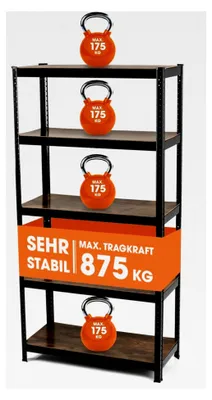Produktbild von Standregal im Industrie-Design, 180x90x40 cm | Bücherregal mit 875 kg Tragfähigkeit | Lagerregal - 175 kg pro Ebene | Regal mit 5 verstellbaren Ablagen für mehr Ordnung in Wohnzimmer, Küche, Büro