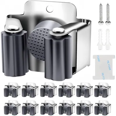 Produktbild von KAHEIGN 12Pcs Gerätehalter Set, Besenhalterung Wand Gartengerätehalter Besenhalter Wand, Edelstahl Wandhalterung für Wischmopp, Besen, Schaufel, Gartengeräte, Werkzeughalter Zuhause Garten