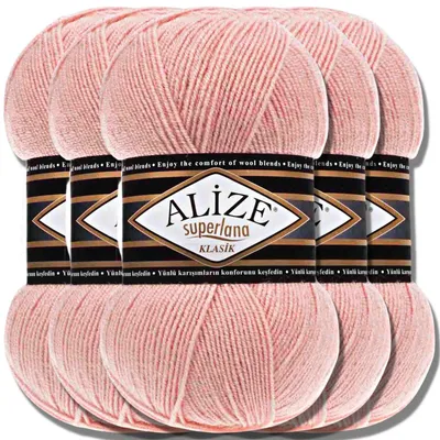 Produktbild von Alize 5x 100g Superlana Klasik Wolle, Uni, Häkeln, Stricken (Wedding Pink | 363)