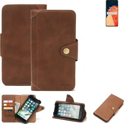 Produktbild von K-S-Trade Handyhülle für OnePlus 9 Schutz Hülle Walletcase Bookstyle Tasche Case Handytasche Wallet Flipcase Cover PolyurethanBraun (1x)