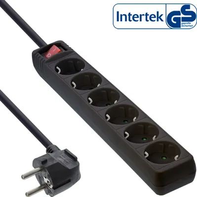 Produktbild von InLine Steckdosenleiste, 6-fach Schutzkontakt, mit Schalter, schwarz, 1,5m, 1,5 m, 1,5 mm², Schwarz, Kunststoff, 6 AC-Ausgänge, 407 g