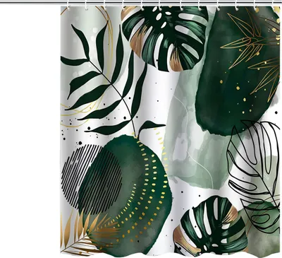 Produktbild von Abstrakter Duschvorhang 1 Stück, Grün Boho-Stil, Tropische Blätter Muster, Für Badewanne Und Dusche