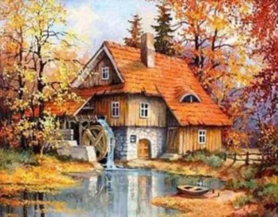 Obrázek produktu pro Malování podle čísel na plátno 40x50cm Podzimní mlýn