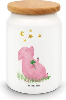 Produktbild von Mr. & Mrs. Panda Dose Schwein Glück - Weiß - Geschenk, Teedose, Lustige Sprüche, Kaffeedose, Träume, Motivation, Glücksbringer, behälter, Sterne, keramikdose, Ziele