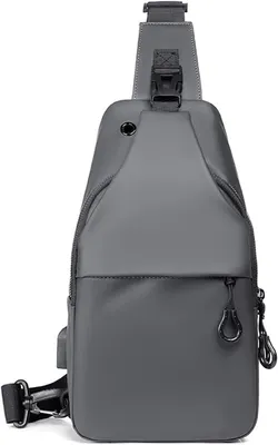 Productafbeelding van Borstas Heren - Schoudertas Crossbody - Dagelijks Gebruik - Met USB Poort - 18 x 8 x 32 cm - Grijs