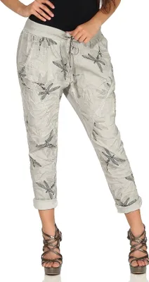 Produktbild von 311 Damen Hose Freizeithose Stoffhose elegante Haremshose mit Muster Libelle Tunnelzug Grau
