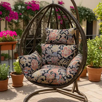 Produktbild von Topchances Hängesessel Kissen Auflagen Schaukelstuhl Sitzkissen Hängestuhl Sitzauflage Auflage Polster Ersatzkissen für Hängesessel,Schwarz Blumen