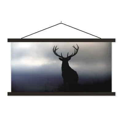 Produktbild von MuchoWow® Textilposter Hirsch - Scherenschnitt - Nebel 60x30 cm mit schwarzem Rahmen - Textilien