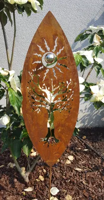 Produktbild von Beetstecker Skulptur Baum Cortenstahl Kugel Edelstahl Dekoration Gartenstecker
