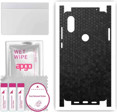 Produktbild von apgo Rückseite + Seiten Schutzfolie, Skin, kompatibel mit Xiaomi Mi Mix 2S, Hinten Displayschutzfolie aus Vinylfolie, kratzfest, einfache Montage - Schwarze Honigwabe