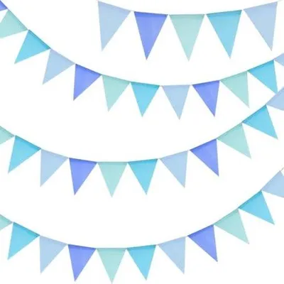 Image de Fanion d'extérieur bleu résistant aux intempéries avec 36 pompons, 3 pièces en jute, 12 mètres de long, pour le jardin, les anniversaires, la chambre d'enfant